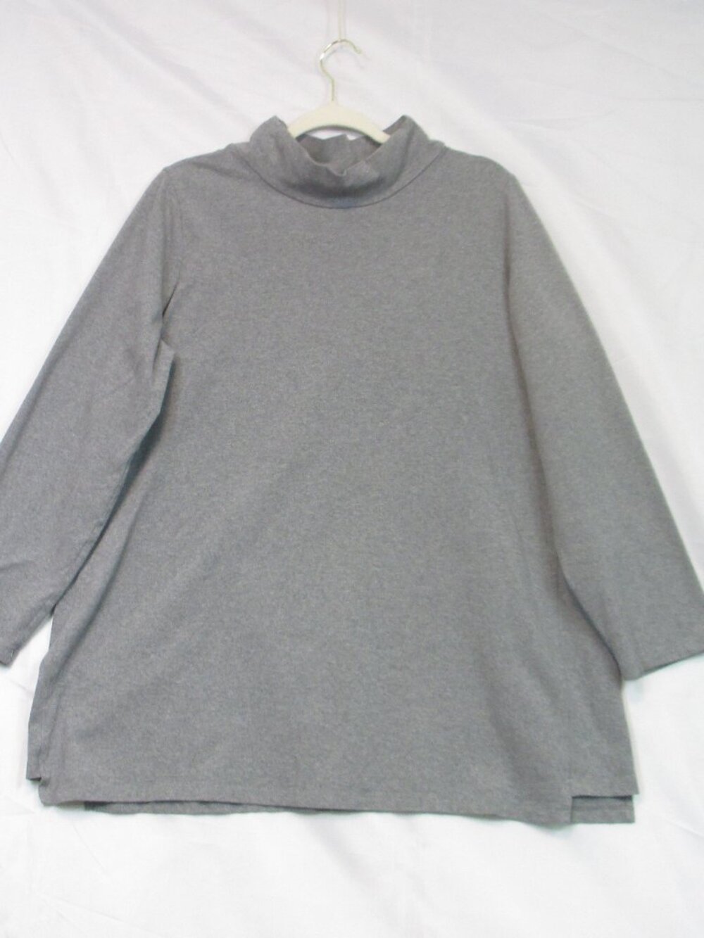 Eileen Fisher Mock Neck Top Womens XL Gray Organic Cotton Stretch Jersey Stretch